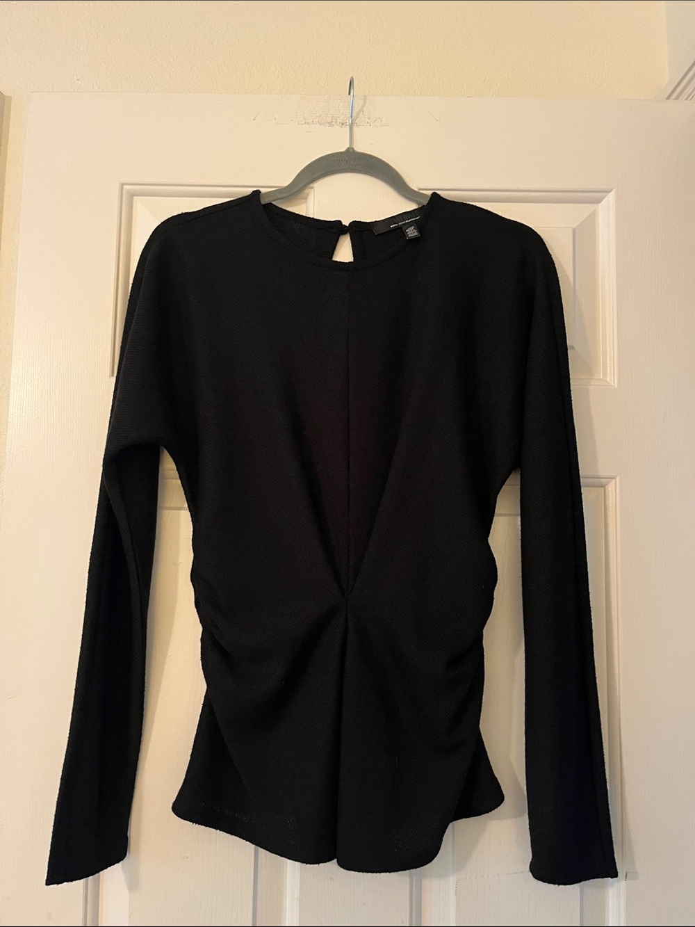 NWOT White House Black Market Black Long-Sleeve Twist-Front Top